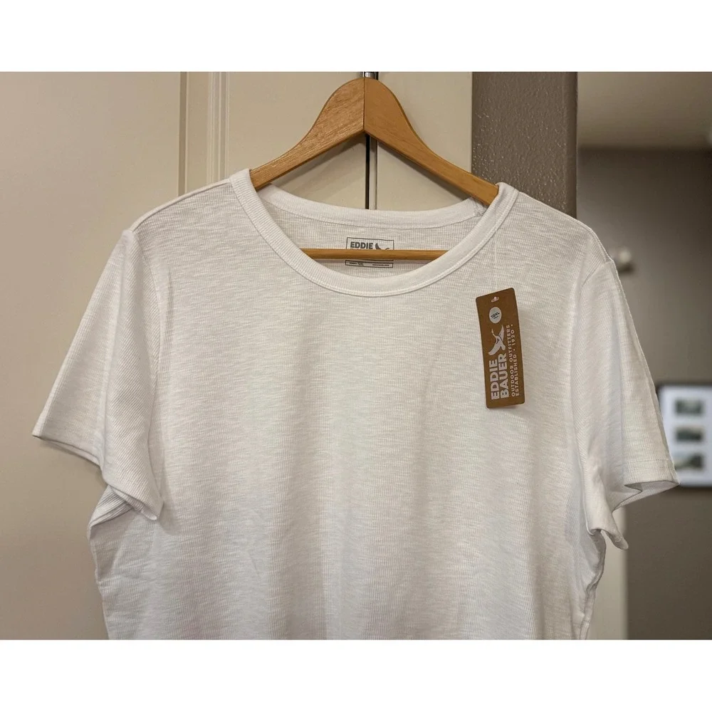 Eddie Bauer Wms White Casual Slub Rib SS 2XLT Top/T-Shirt Gorpcore NWT‎ Tall
